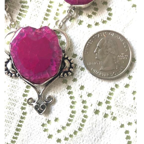 925 Pink Solar Quartz Agate Necklace 21" - Picture 3 of 4